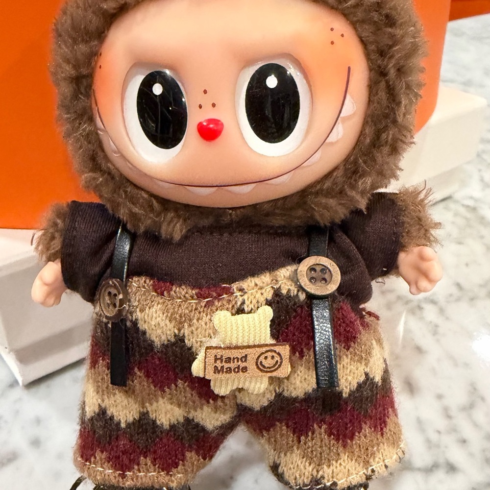 Adorable Handmade Doll with Brown and Red Outfit